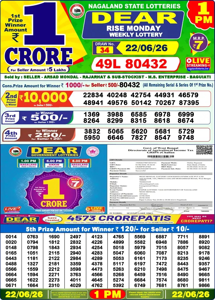 Lottery Result 1PM