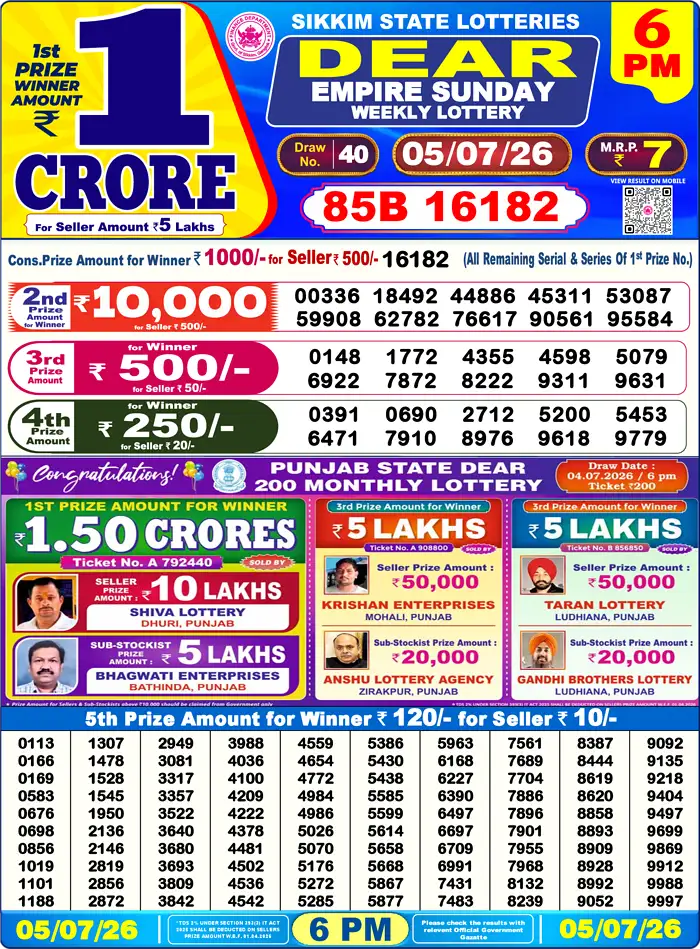 Lottery Result 6PM